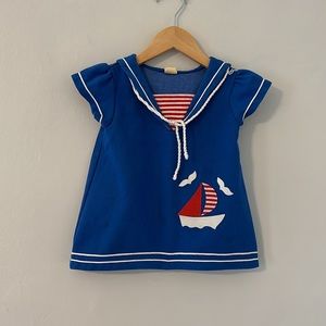 Vintage Carters Sailor Dress Nautical Red White Blue Baby Girl Embroidered Boat